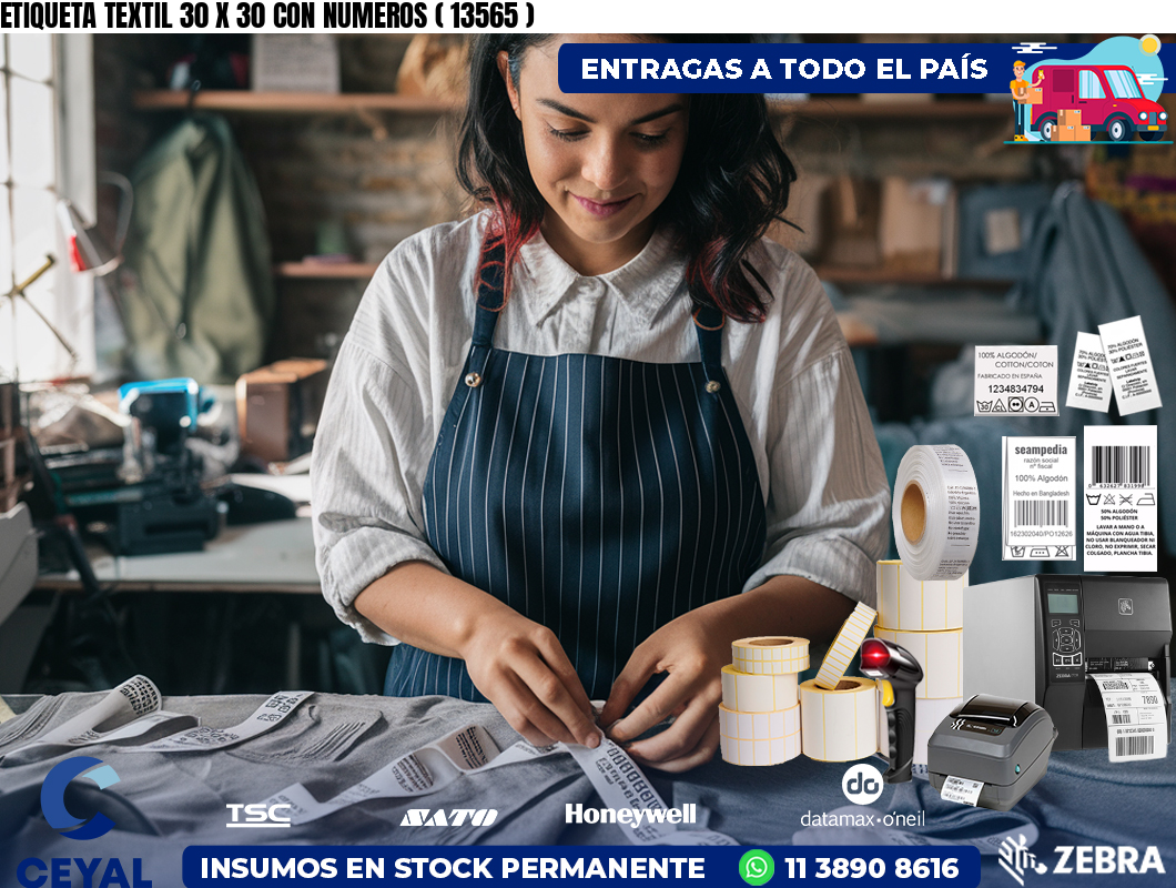 ETIQUETA TEXTIL 30 X 30 CON NUMEROS ( 13565 )