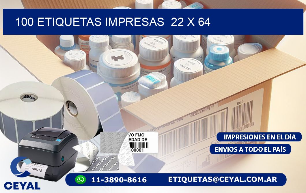 100 ETIQUETAS IMPRESAS  22 x 64