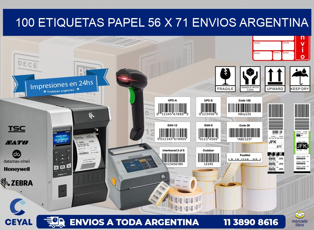 100 ETIQUETAS PAPEL 56 x 71 ENVIOS ARGENTINA