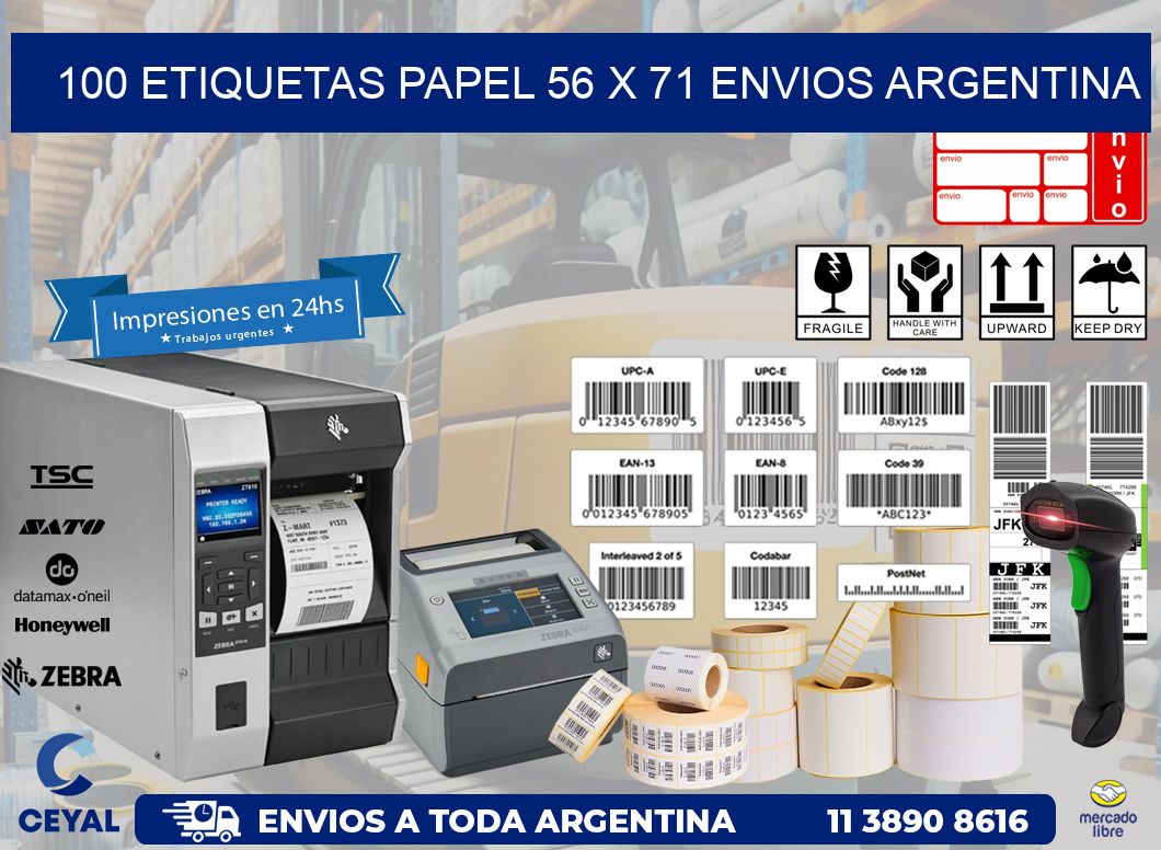 100 ETIQUETAS PAPEL 56 x 71 ENVIOS ARGENTINA