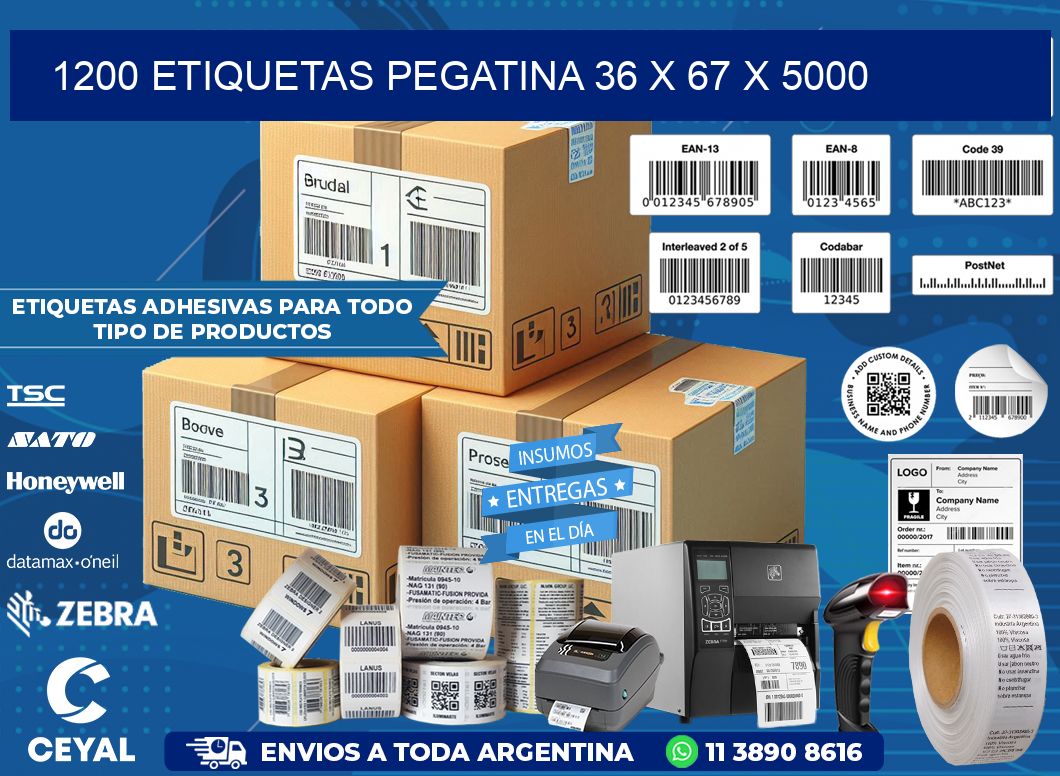1200 ETIQUETAS PEGATINA 36 x 67 x 5000