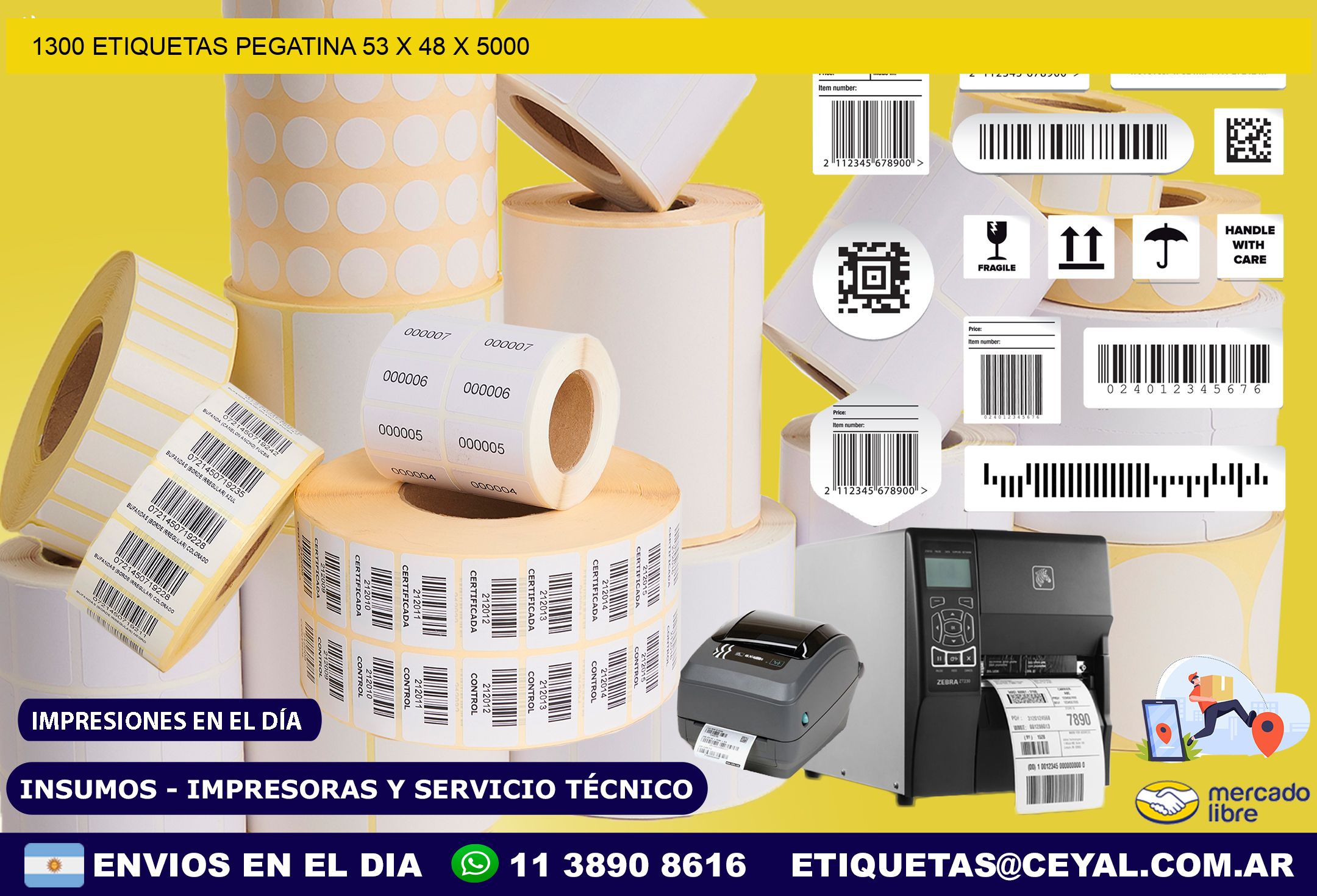 1300 ETIQUETAS PEGATINA 53 x 48 x 5000