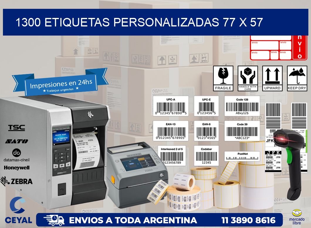 1300 ETIQUETAS PERSONALIZADAS 77 x 57