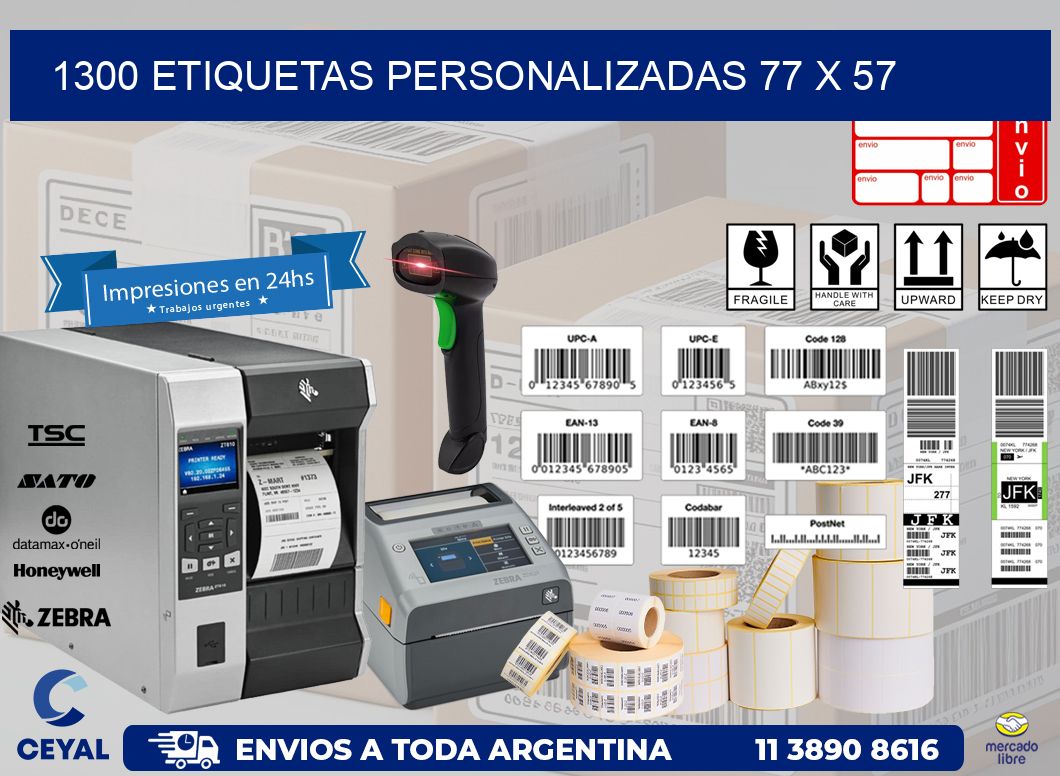 1300 ETIQUETAS PERSONALIZADAS 77 x 57