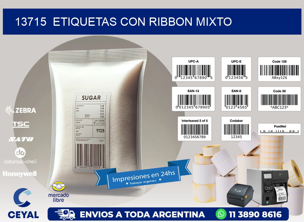 13715  ETIQUETAS CON RIBBON MIXTO