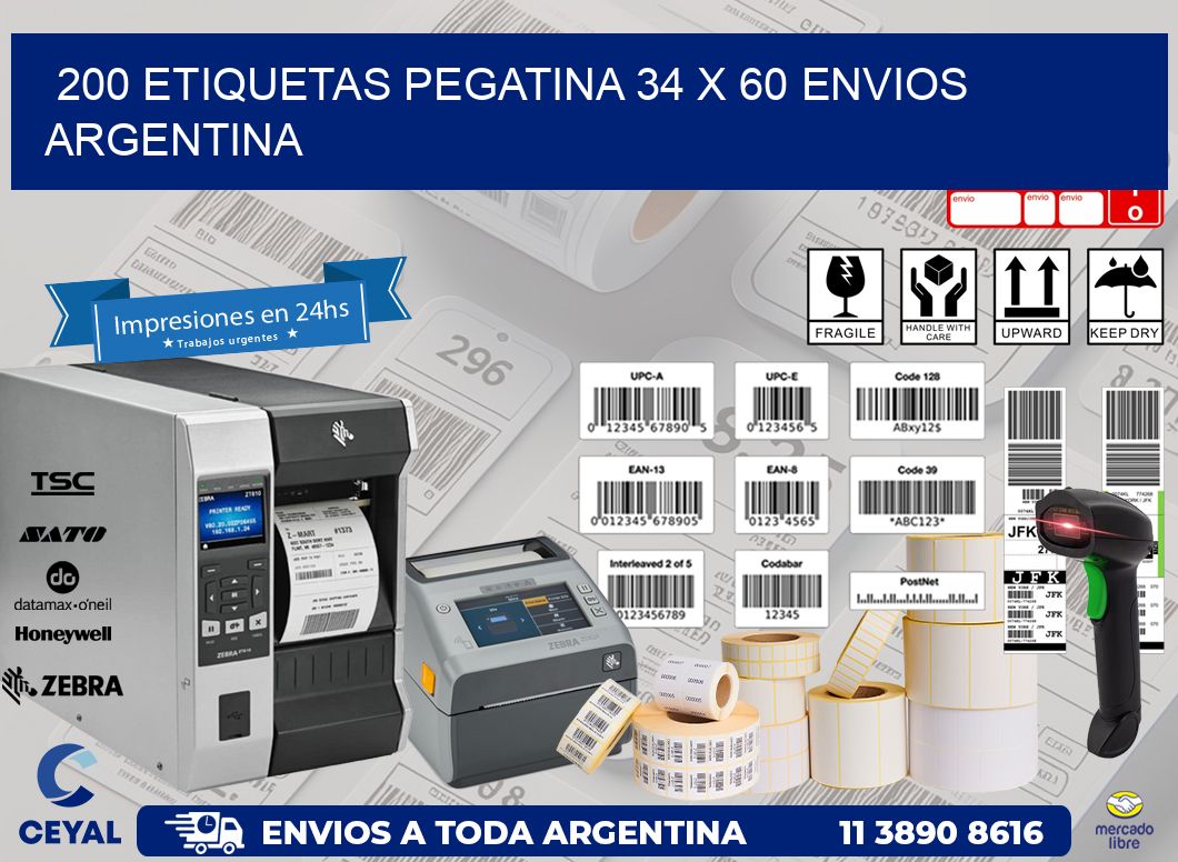 200 ETIQUETAS PEGATINA 34 x 60 ENVIOS ARGENTINA