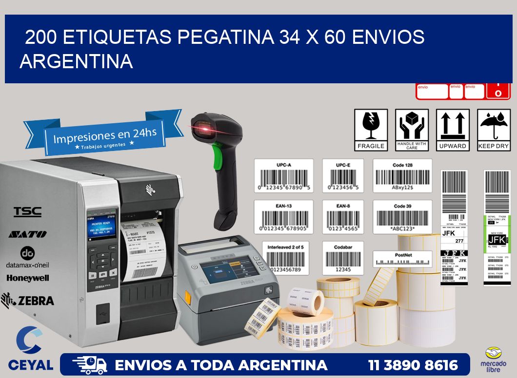 200 ETIQUETAS PEGATINA 34 x 60 ENVIOS ARGENTINA