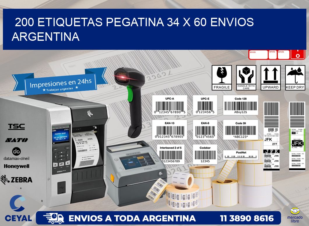 200 ETIQUETAS PEGATINA 34 x 60 ENVIOS ARGENTINA