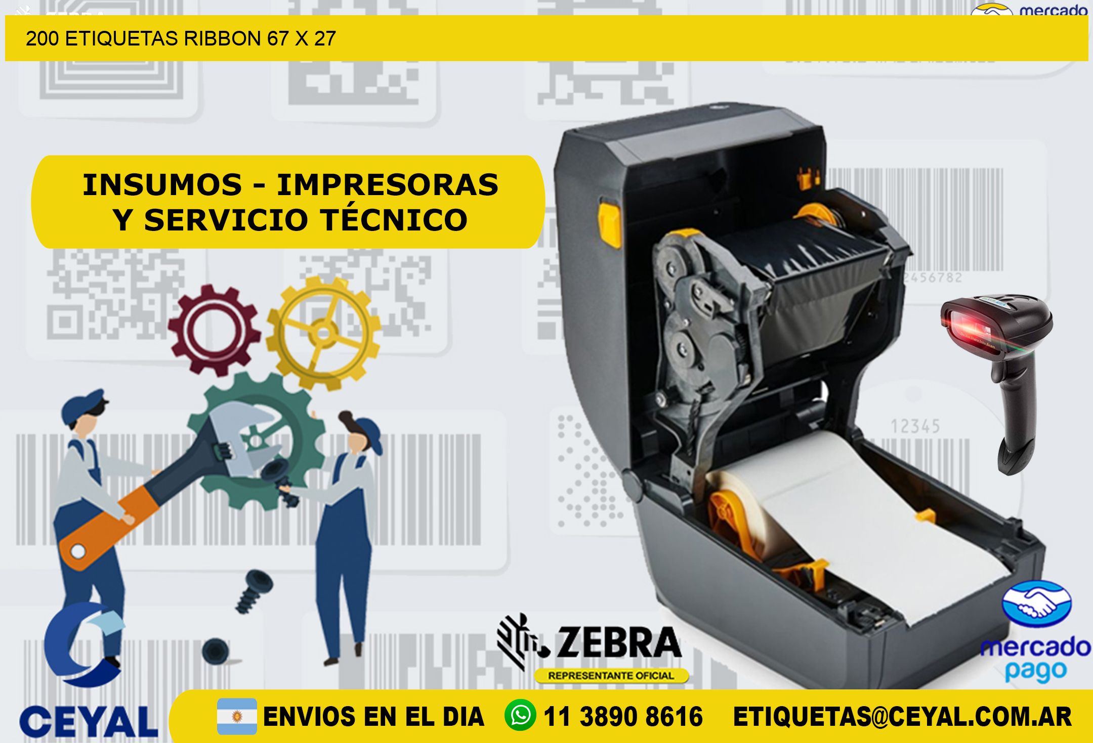 200 ETIQUETAS RIBBON 67 x 27