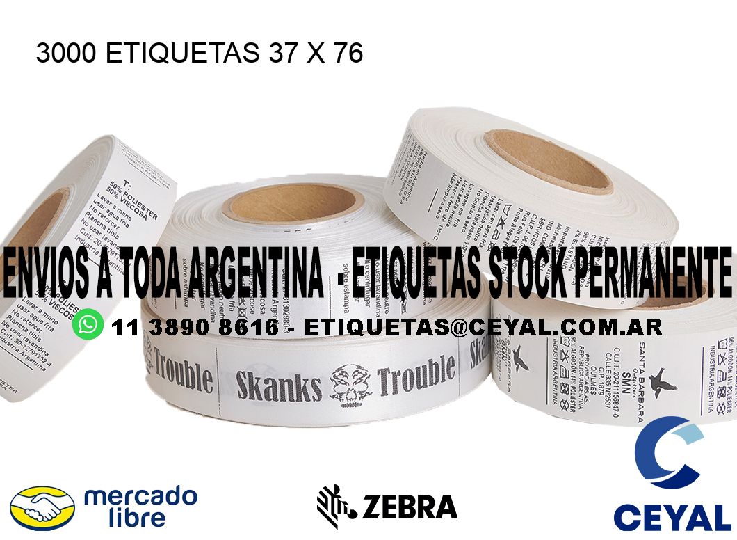 3000 ETIQUETAS 37 x 76
