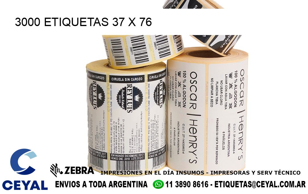 3000 ETIQUETAS 37 x 76