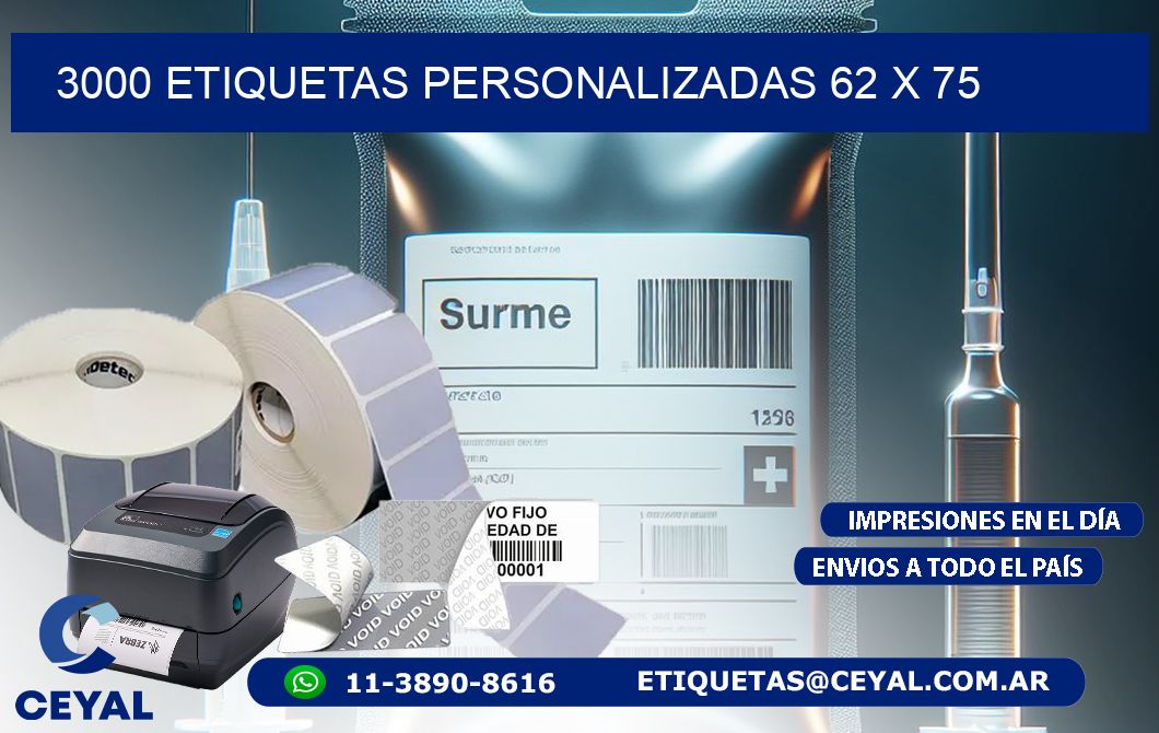 3000 ETIQUETAS PERSONALIZADAS 62 x 75