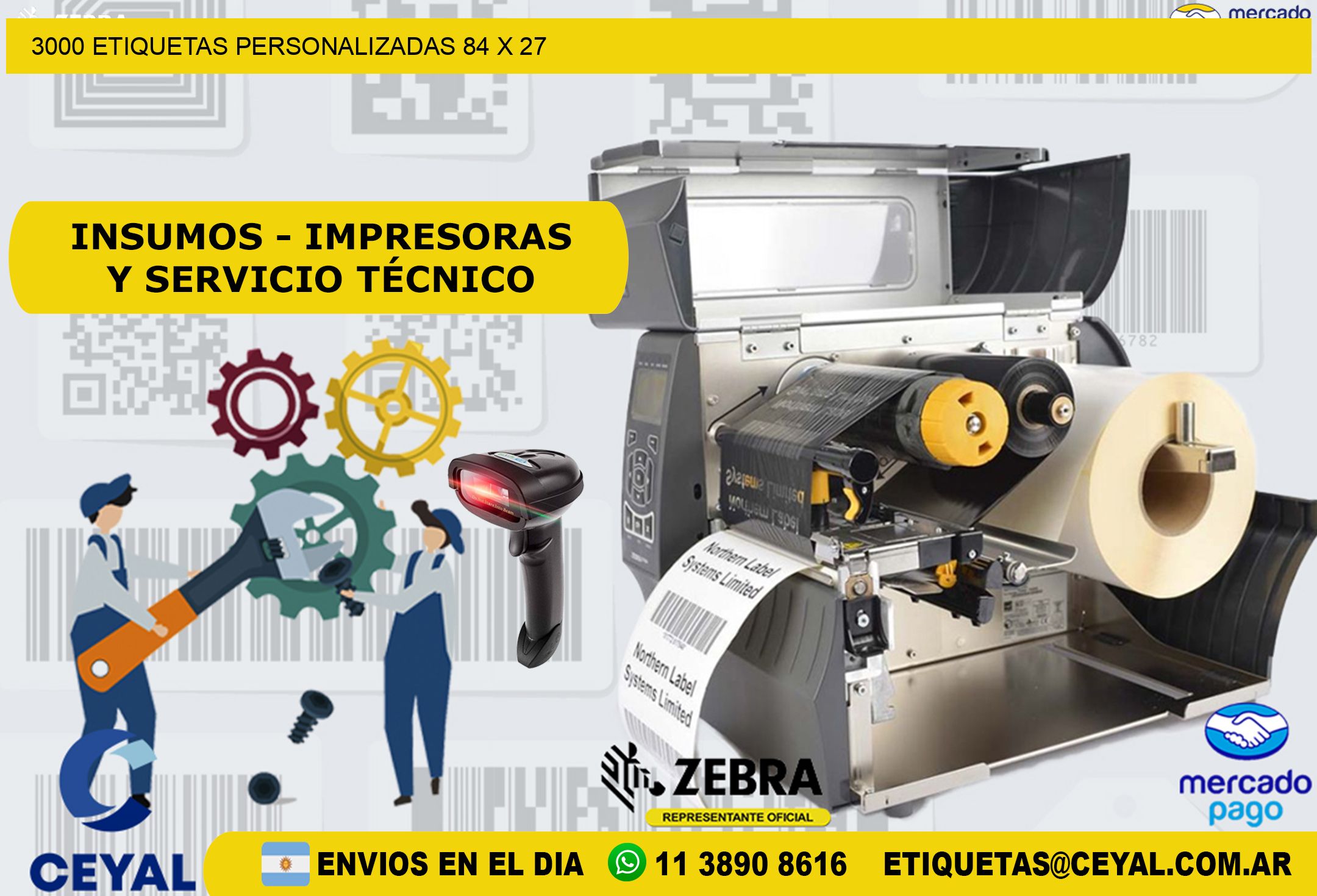 3000 ETIQUETAS PERSONALIZADAS 84 x 27