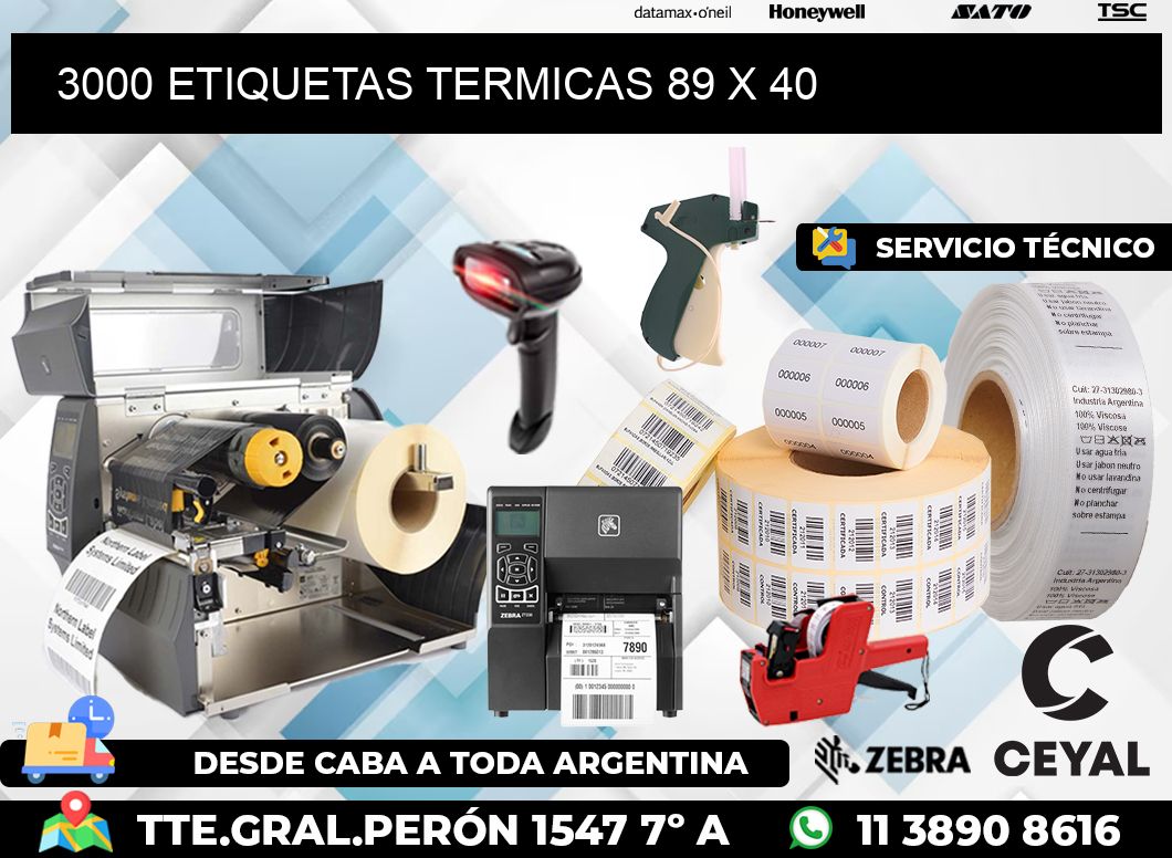 3000 ETIQUETAS TERMICAS 89 x 40