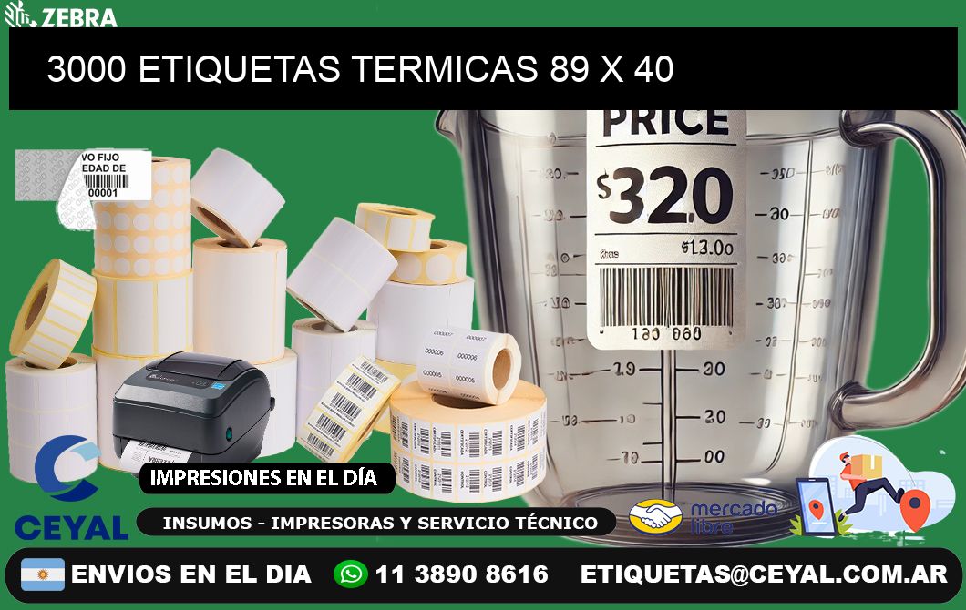 3000 ETIQUETAS TERMICAS 89 x 40