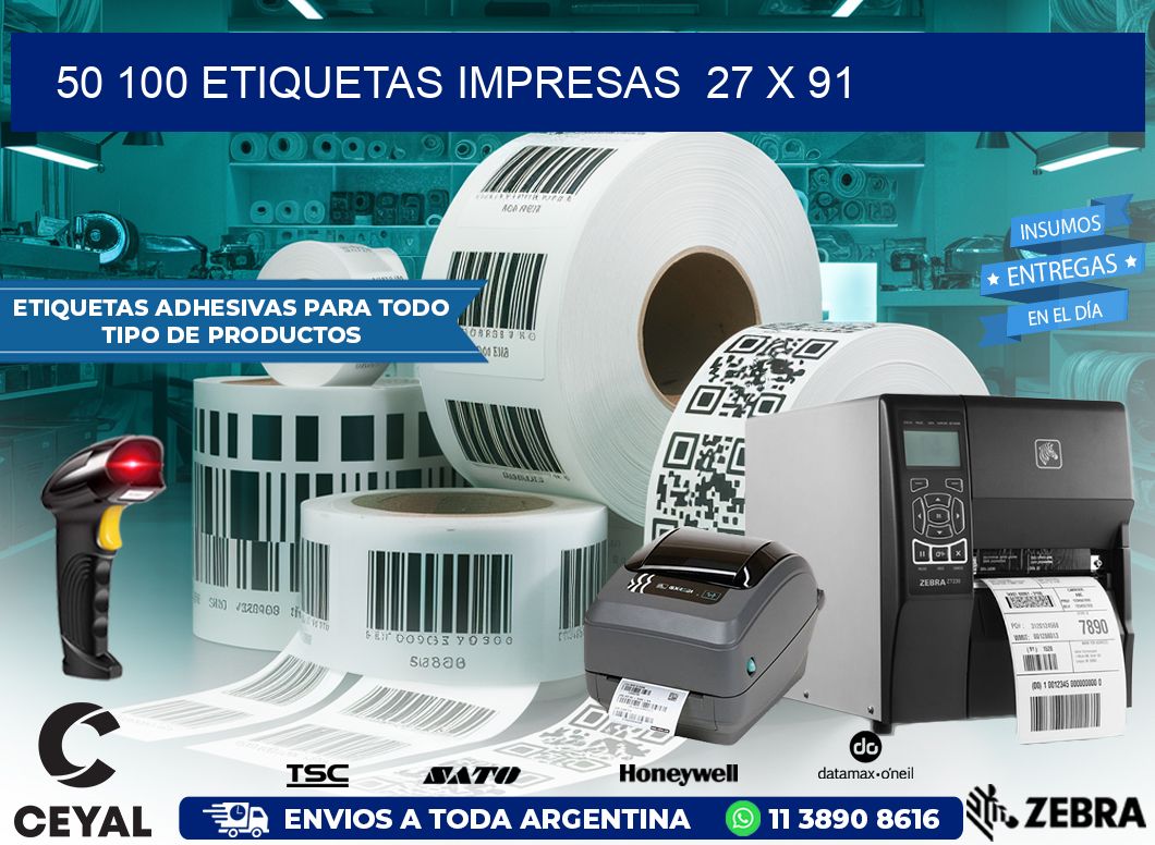50 100 ETIQUETAS IMPRESAS  27 x 91