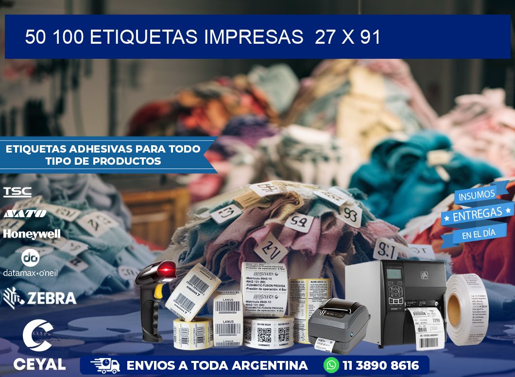 50 100 ETIQUETAS IMPRESAS  27 x 91