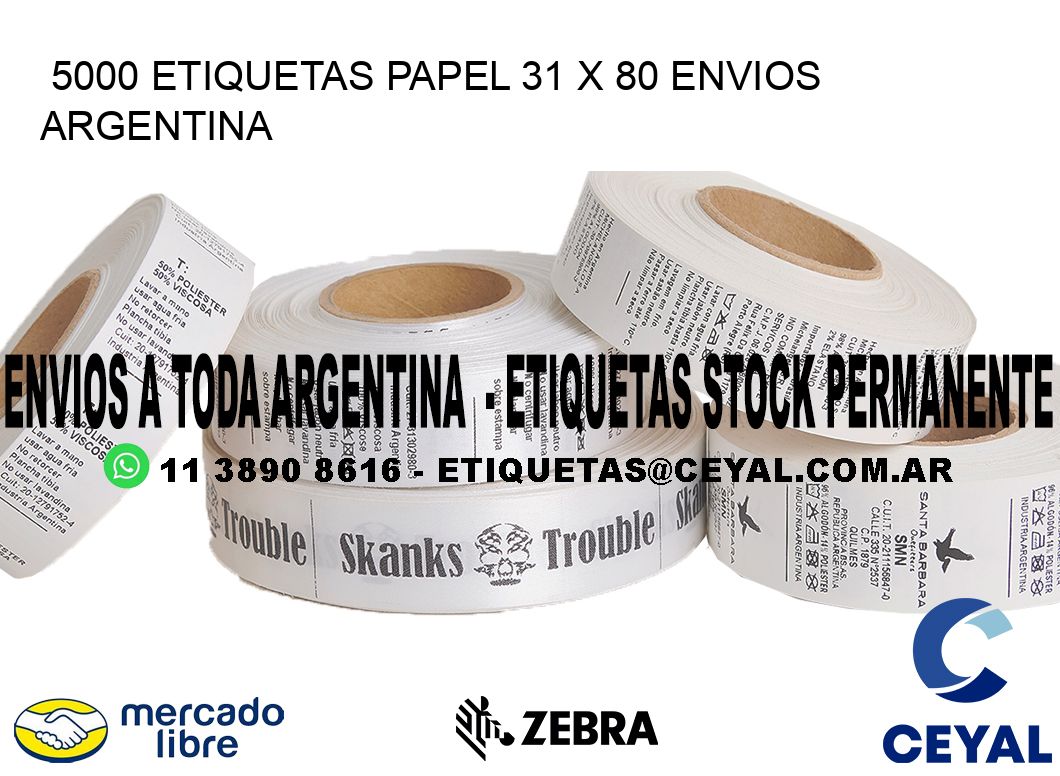 5000 ETIQUETAS PAPEL 31 x 80 ENVIOS ARGENTINA