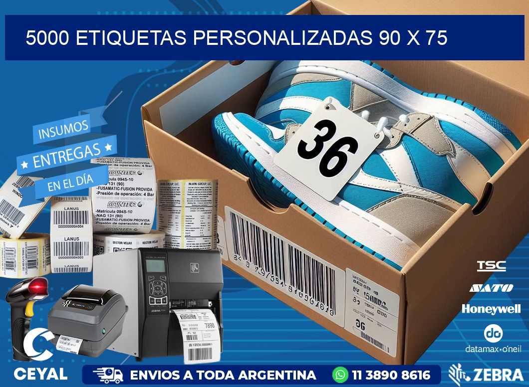 5000 ETIQUETAS PERSONALIZADAS 90 x 75