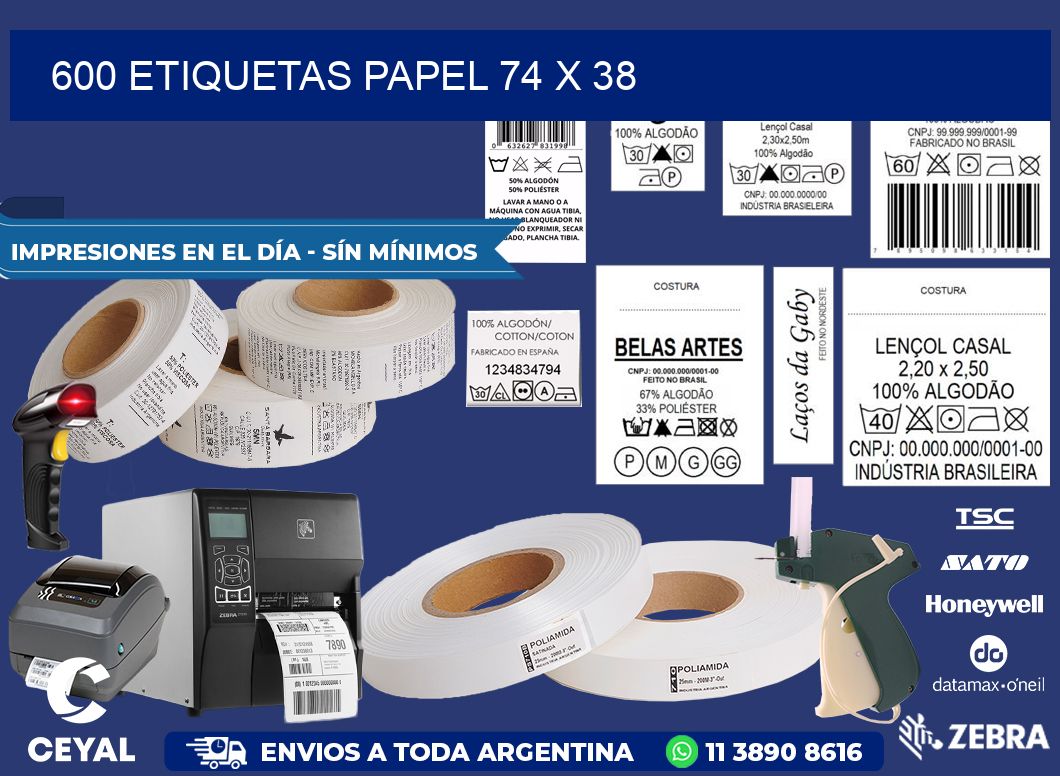 600 ETIQUETAS PAPEL 74 x 38