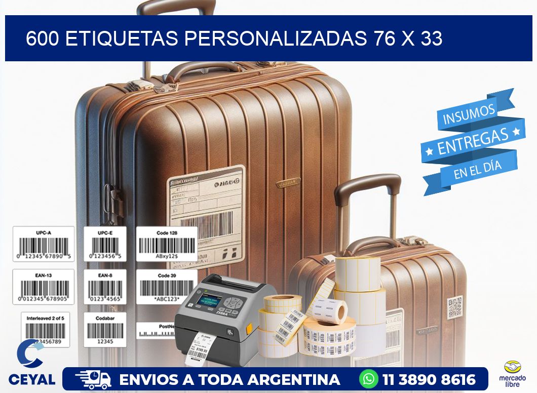 600 ETIQUETAS PERSONALIZADAS 76 x 33