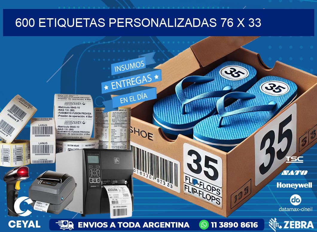 600 ETIQUETAS PERSONALIZADAS 76 x 33