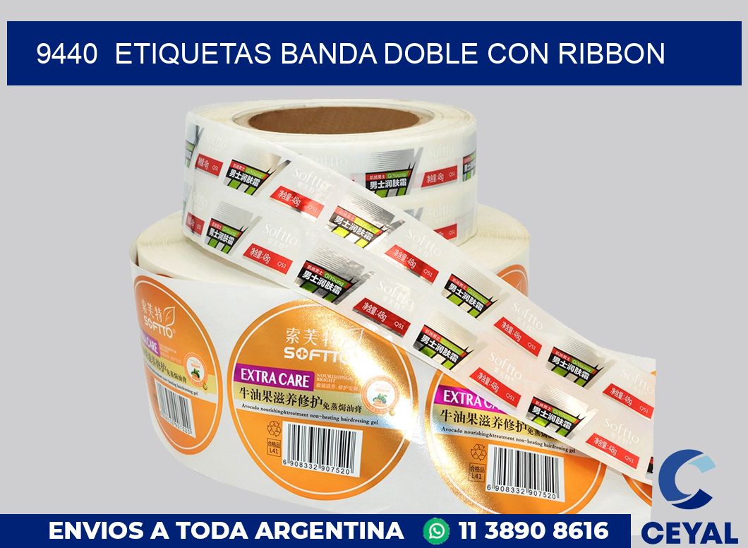 9440  ETIQUETAS BANDA DOBLE CON RIBBON