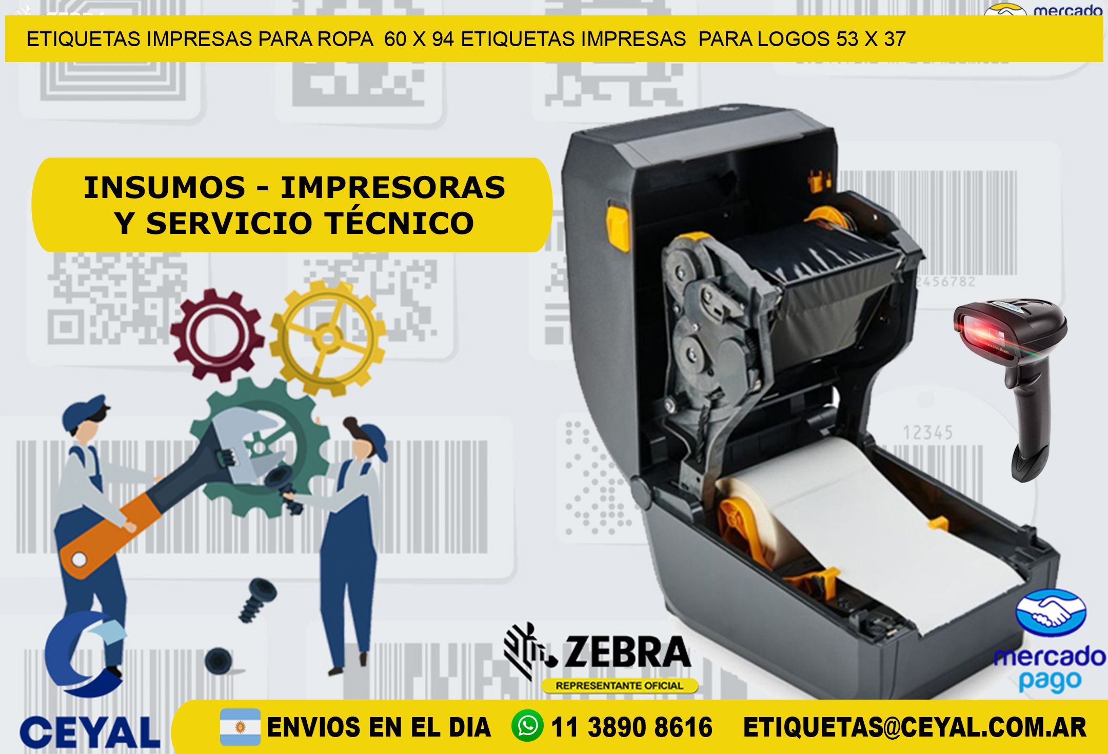ETIQUETAS IMPRESAS PARA ROPA  60 x 94 ETIQUETAS IMPRESAS  PARA LOGOS 53 x 37