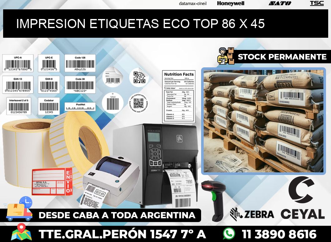 IMPRESION ETIQUETAS ECO TOP 86 x 45