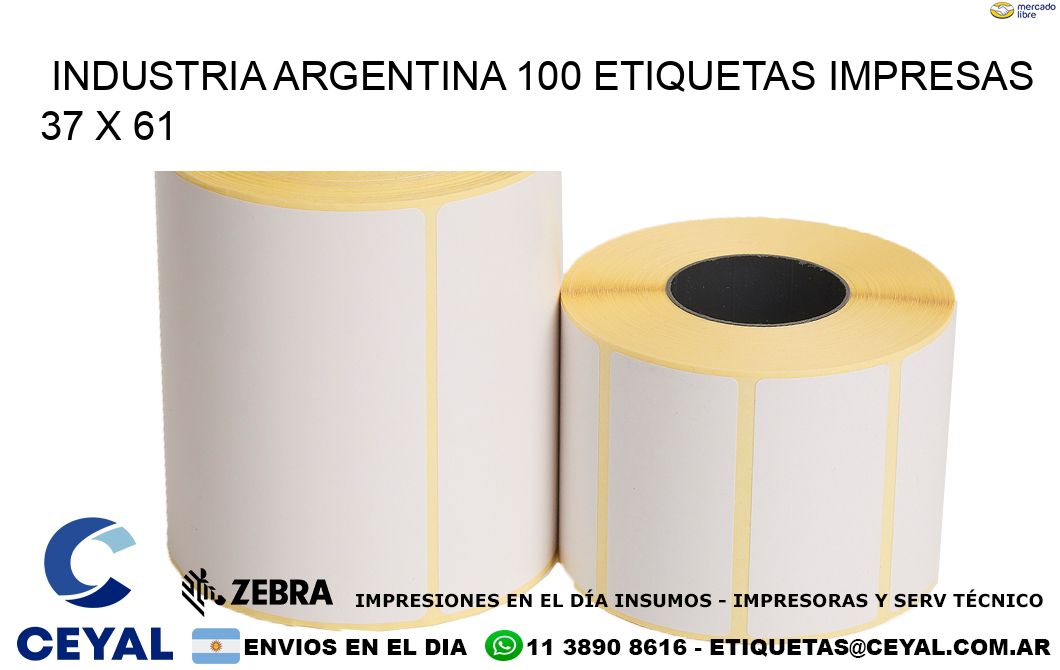 INDUSTRIA ARGENTINA 100 ETIQUETAS IMPRESAS  37 x 61
