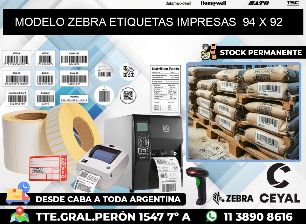 MODELO ZEBRA ETIQUETAS IMPRESAS  94 x 92