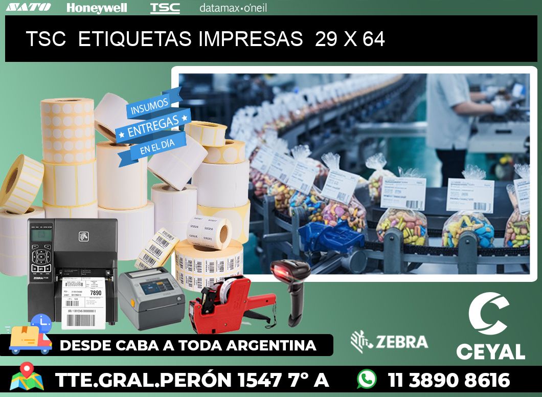 TSC  ETIQUETAS IMPRESAS  29 x 64