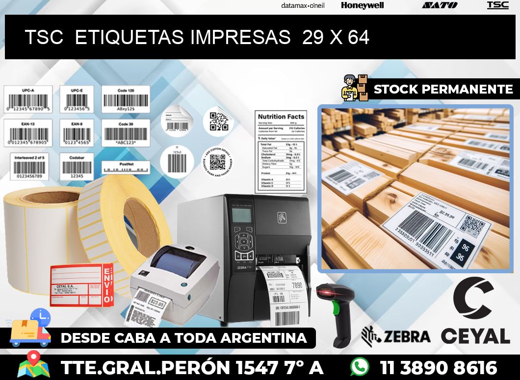 TSC  ETIQUETAS IMPRESAS  29 x 64