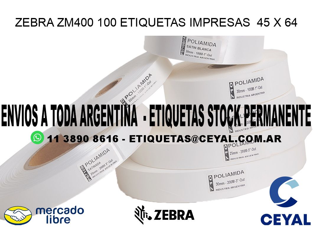 ZEBRA ZM400 100 ETIQUETAS IMPRESAS  45 x 64