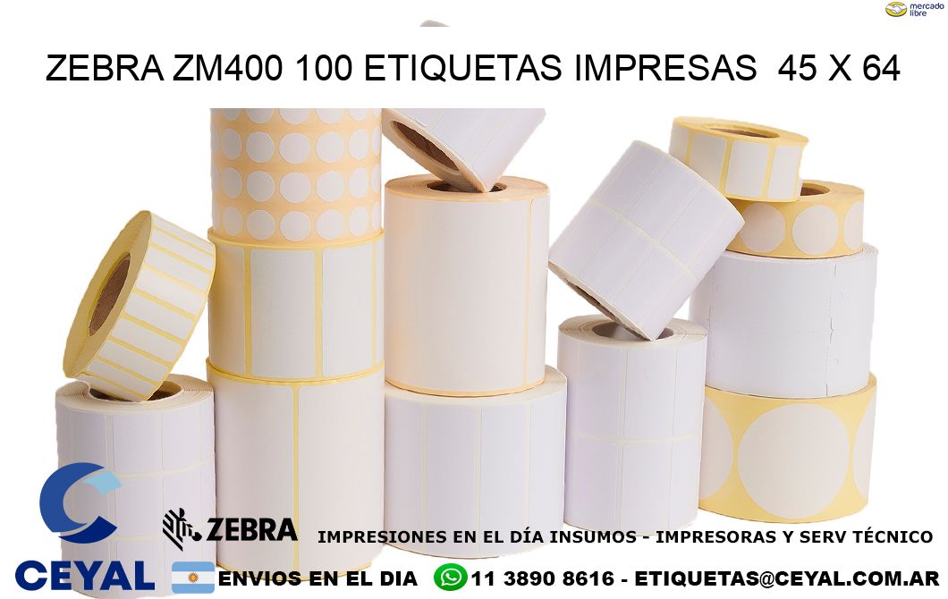 ZEBRA ZM400 100 ETIQUETAS IMPRESAS  45 x 64