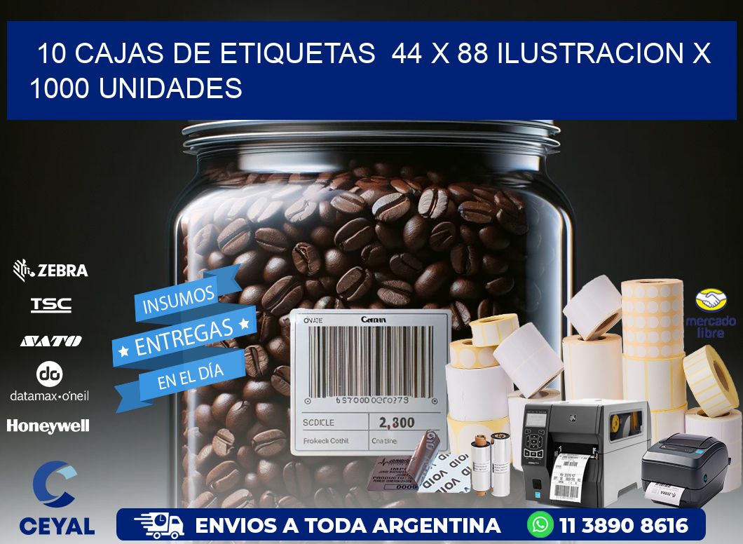 10 CAJAS DE ETIQUETAS  44 x 88 ILUSTRACION X 1000 UNIDADES