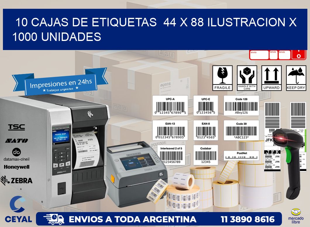 10 CAJAS DE ETIQUETAS  44 x 88 ILUSTRACION X 1000 UNIDADES