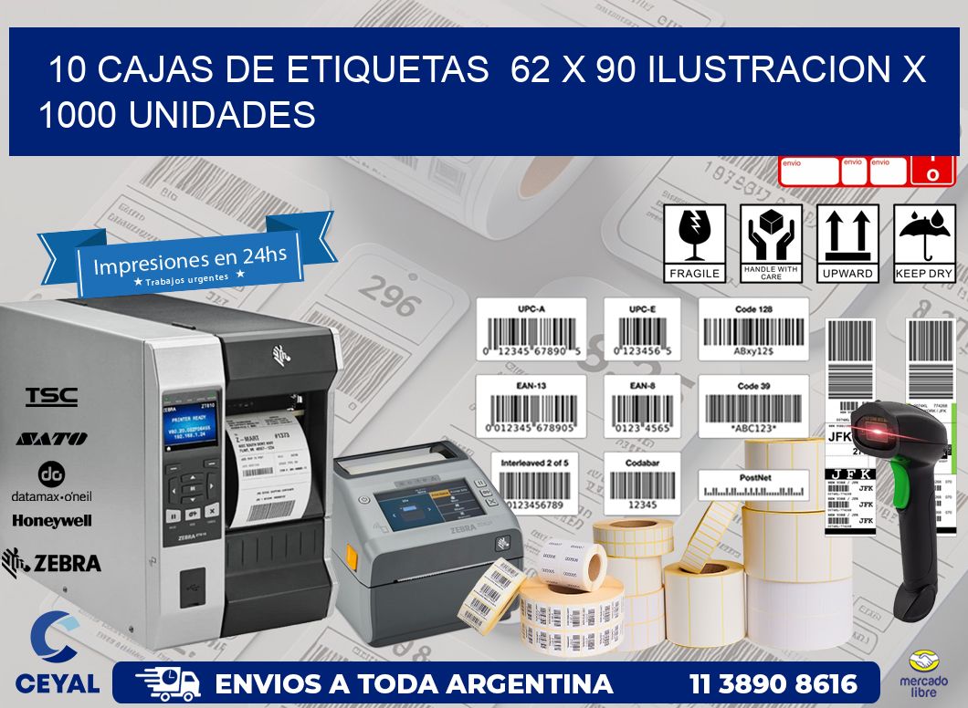 10 CAJAS DE ETIQUETAS  62 x 90 ILUSTRACION X 1000 UNIDADES