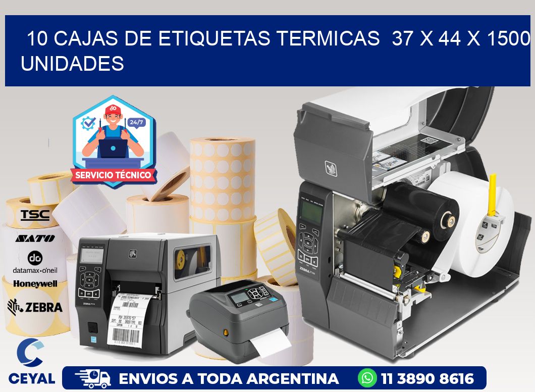 10 CAJAS DE ETIQUETAS TERMICAS  37 x 44 X 1500 UNIDADES
