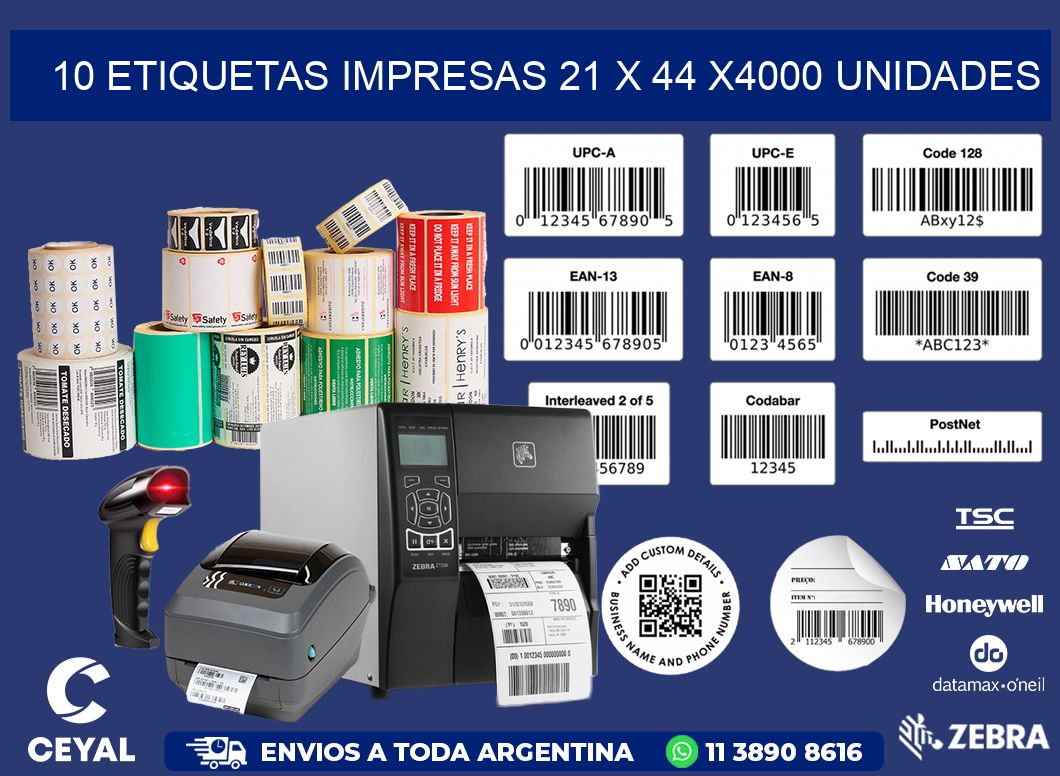 10 ETIQUETAS IMPRESAS 21 x 44 X4000 UNIDADES