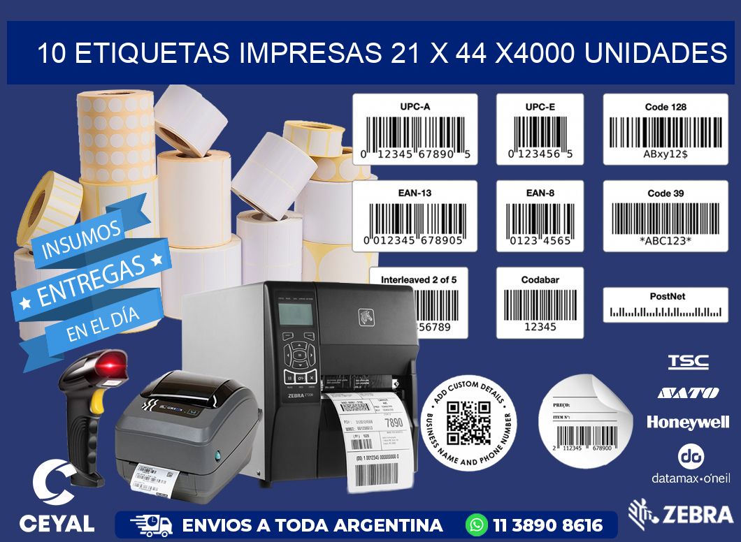 10 ETIQUETAS IMPRESAS 21 x 44 X4000 UNIDADES