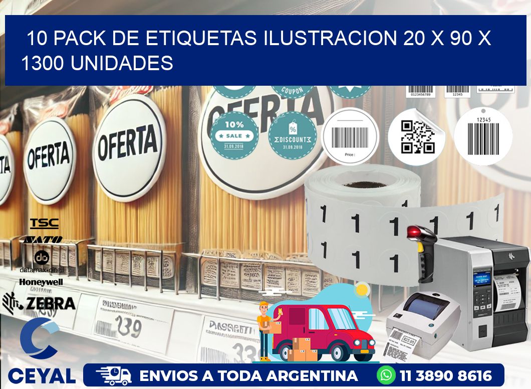 10 PACK DE ETIQUETAS ILUSTRACION 20 x 90 X 1300 UNIDADES