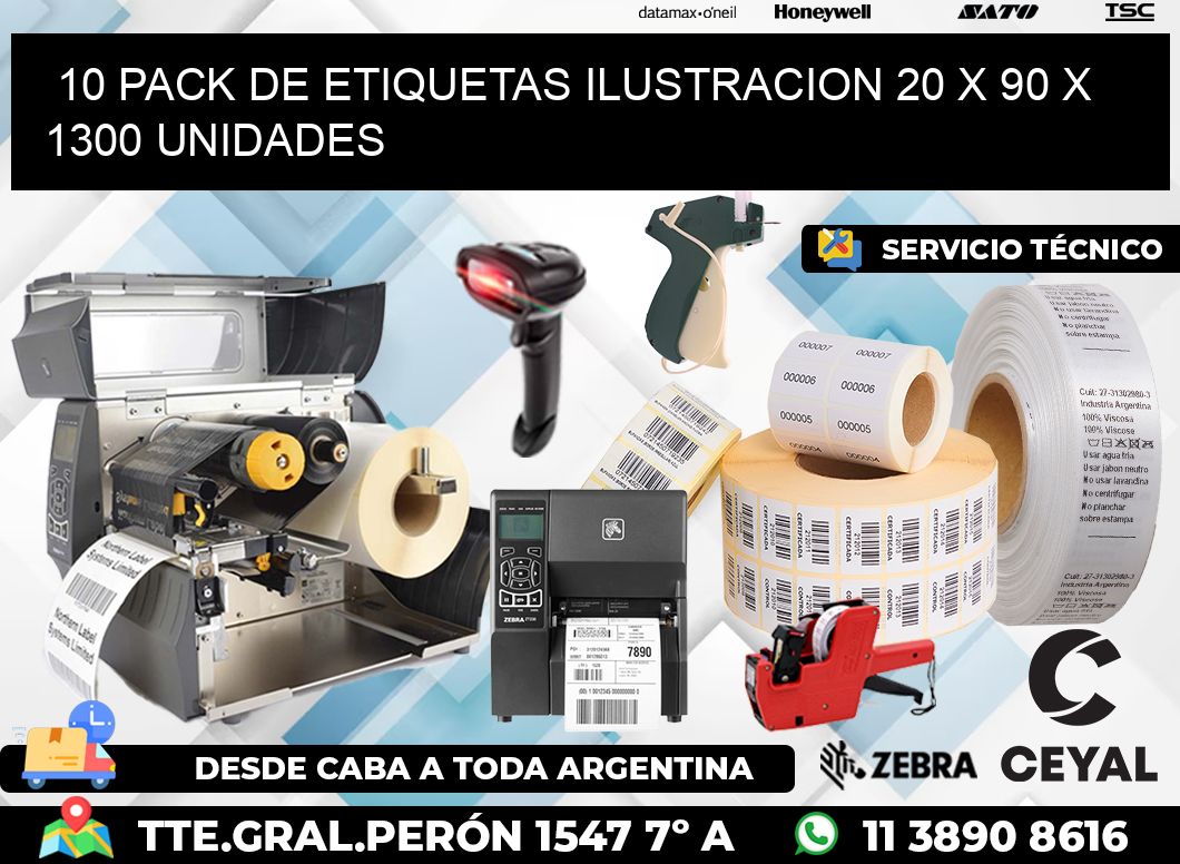 10 PACK DE ETIQUETAS ILUSTRACION 20 x 90 X 1300 UNIDADES