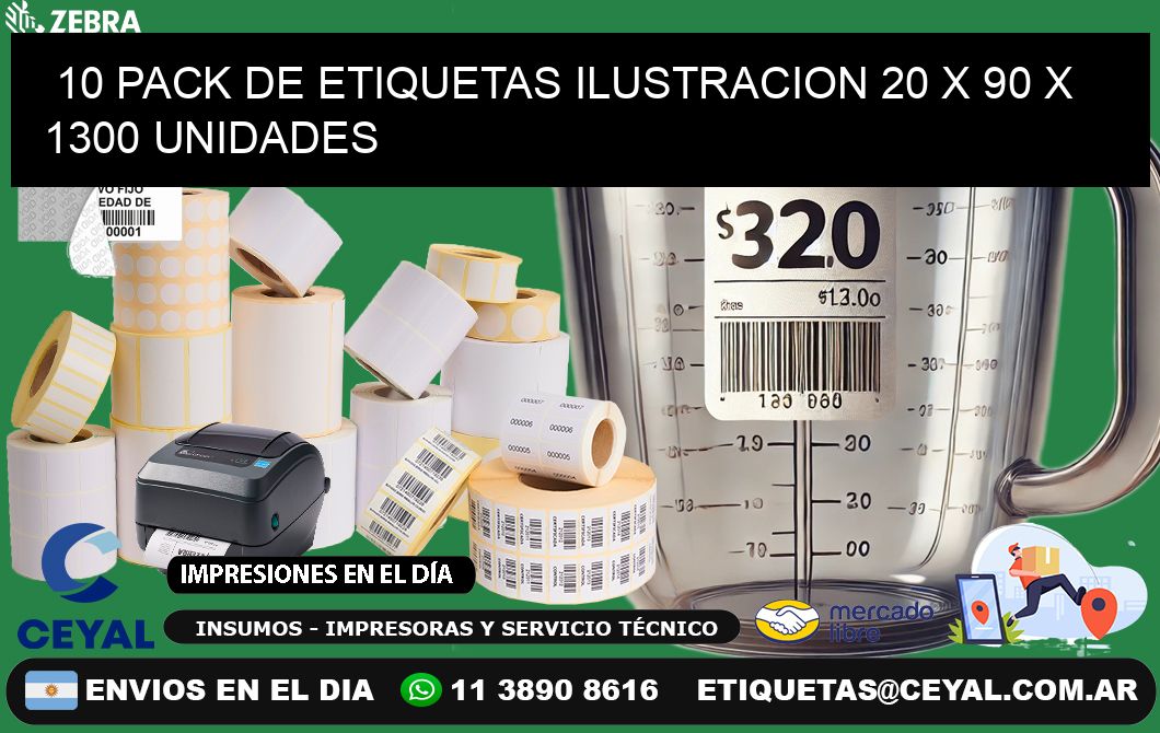 10 PACK DE ETIQUETAS ILUSTRACION 20 x 90 X 1300 UNIDADES