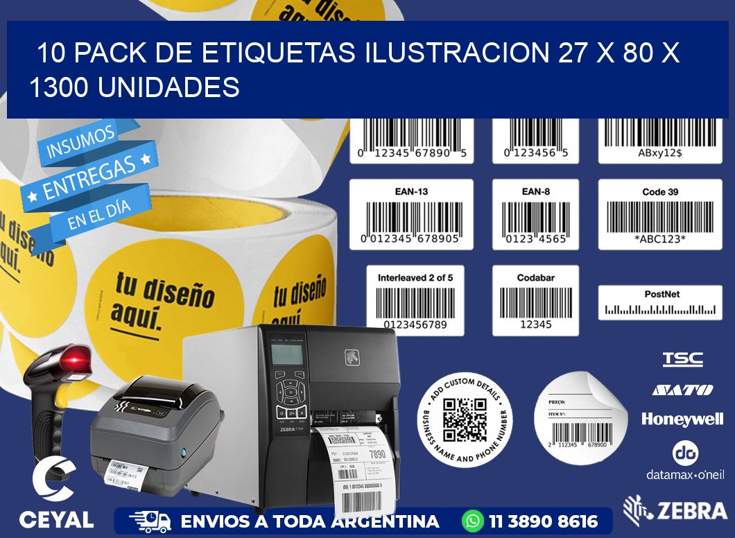 10 PACK DE ETIQUETAS ILUSTRACION 27 x 80 X 1300 UNIDADES