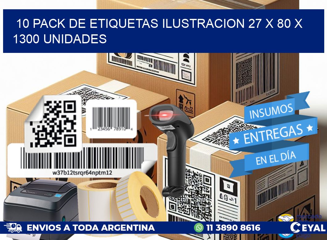 10 PACK DE ETIQUETAS ILUSTRACION 27 x 80 X 1300 UNIDADES