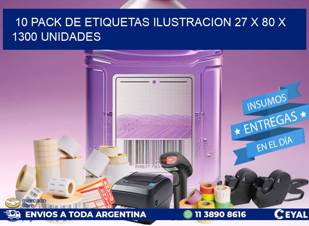 10 PACK DE ETIQUETAS ILUSTRACION 27 x 80 X 1300 UNIDADES