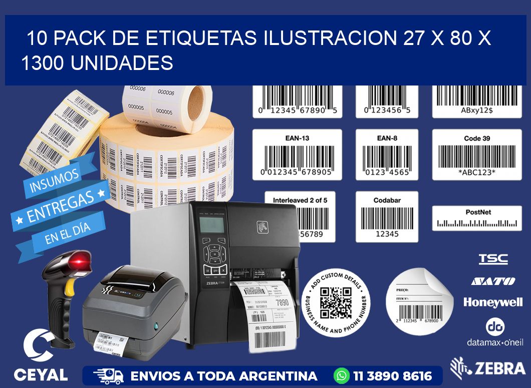 10 PACK DE ETIQUETAS ILUSTRACION 27 x 80 X 1300 UNIDADES