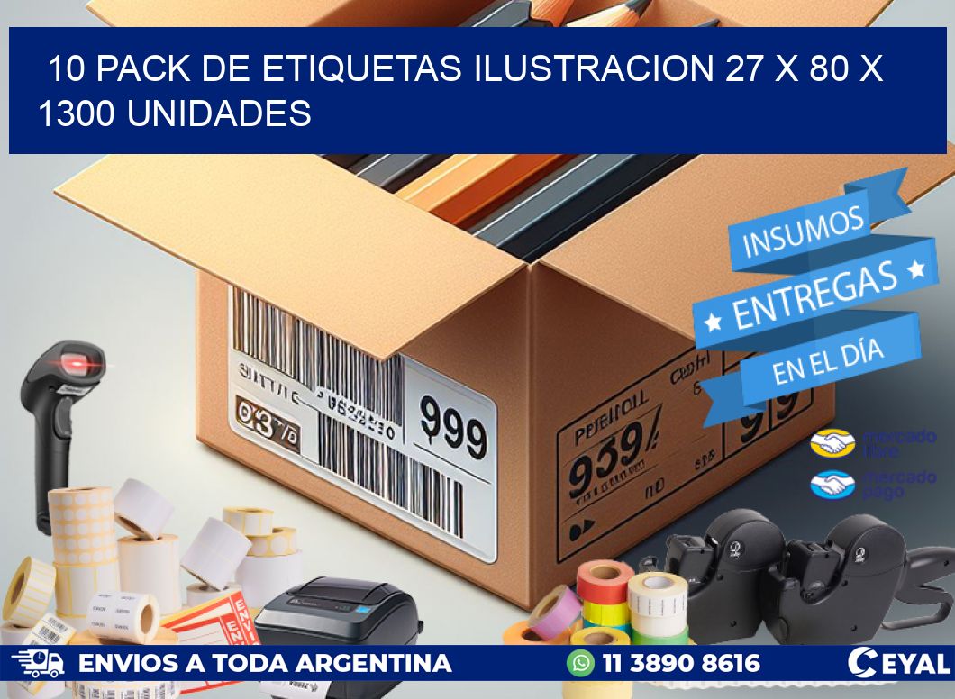 10 PACK DE ETIQUETAS ILUSTRACION 27 x 80 X 1300 UNIDADES