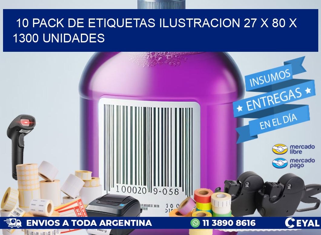 10 PACK DE ETIQUETAS ILUSTRACION 27 x 80 X 1300 UNIDADES